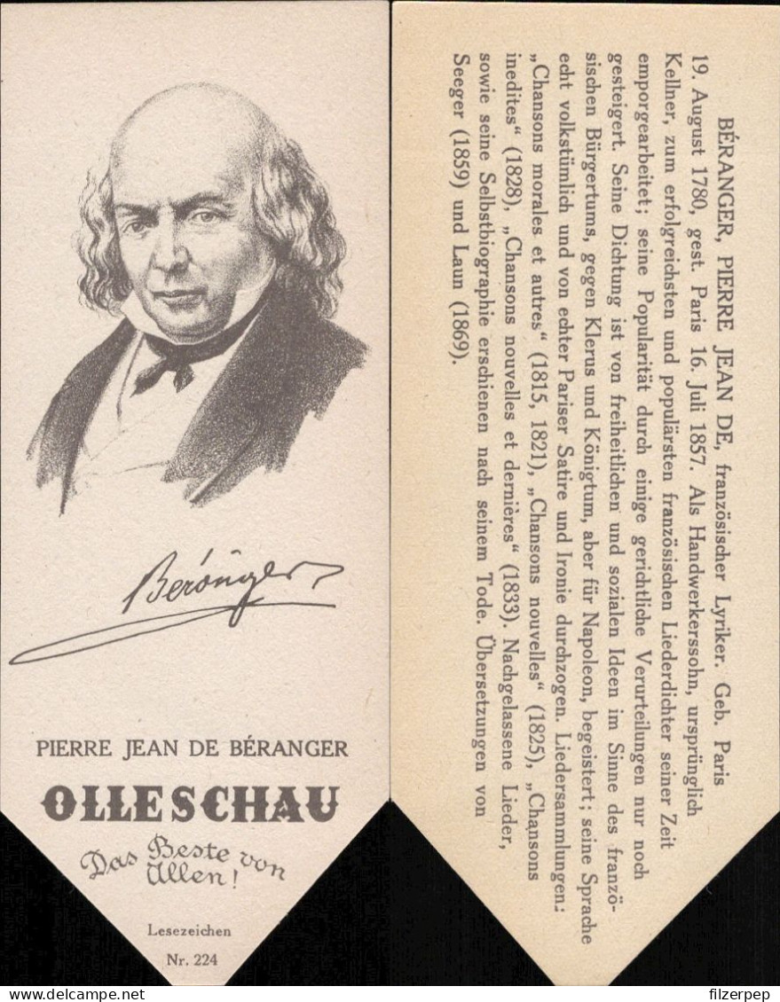 Pierre Jean De Beranger Lyriker Paris - 224 - Olleschau Lesezeichen Bookmark Signet Marque Page Portrait - Bookmarks