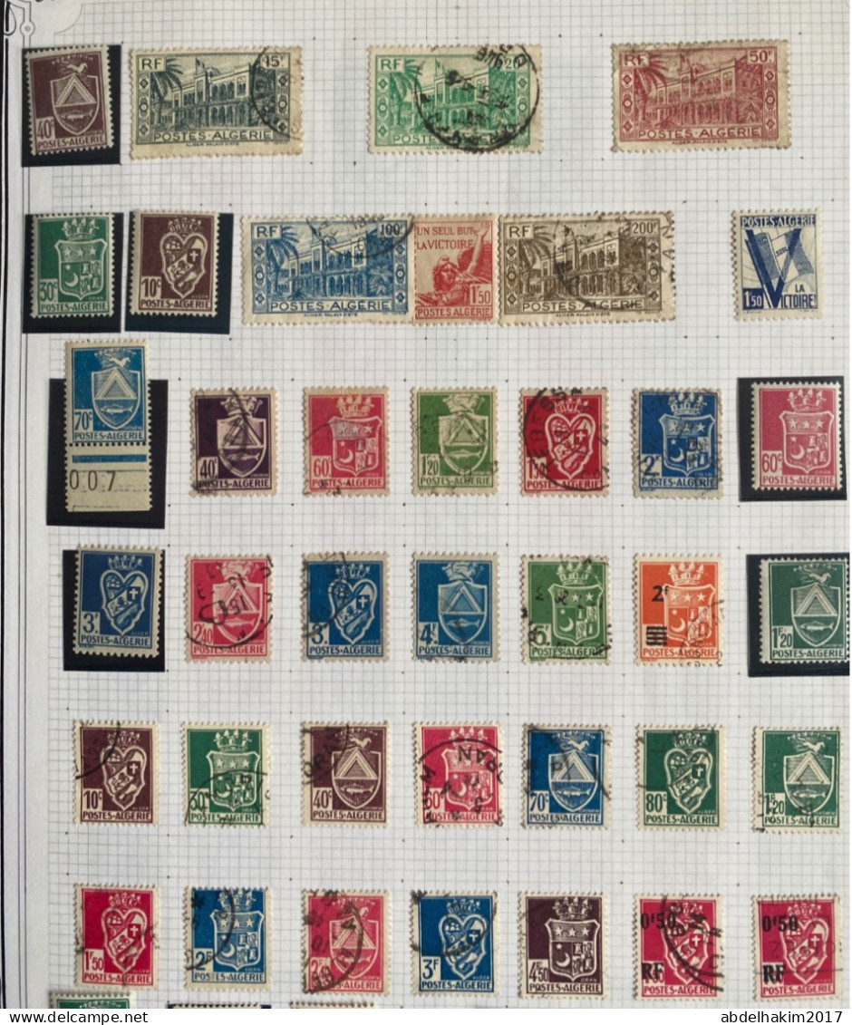 Algérie, Collection de timbres oblitérés dont centenaire, blessés au Maroc, pionniers du desert, très intéressante