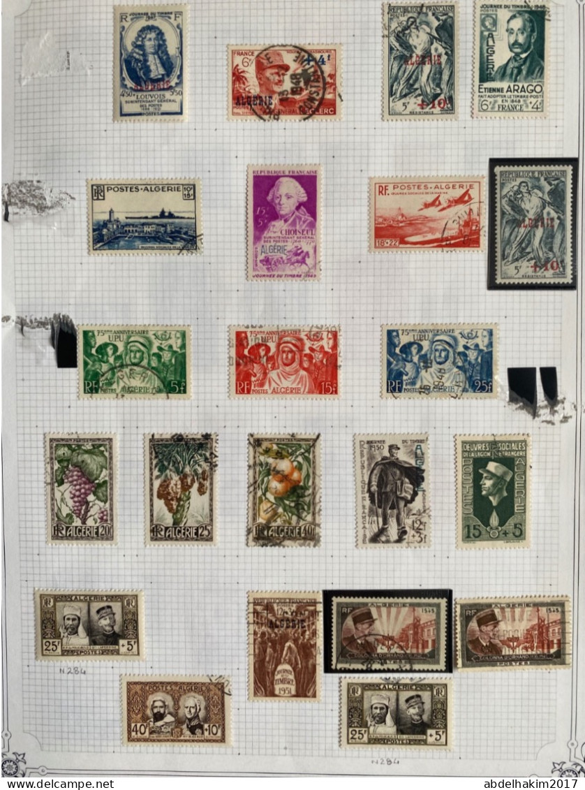 Algérie, Collection de timbres oblitérés dont centenaire, blessés au Maroc, pionniers du desert, très intéressante