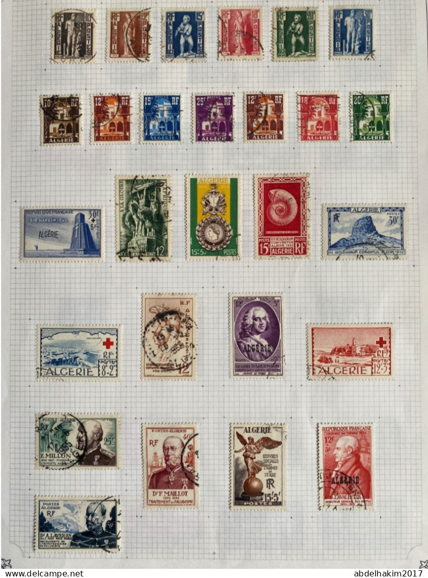 Algérie, Collection de timbres oblitérés dont centenaire, blessés au Maroc, pionniers du desert, très intéressante