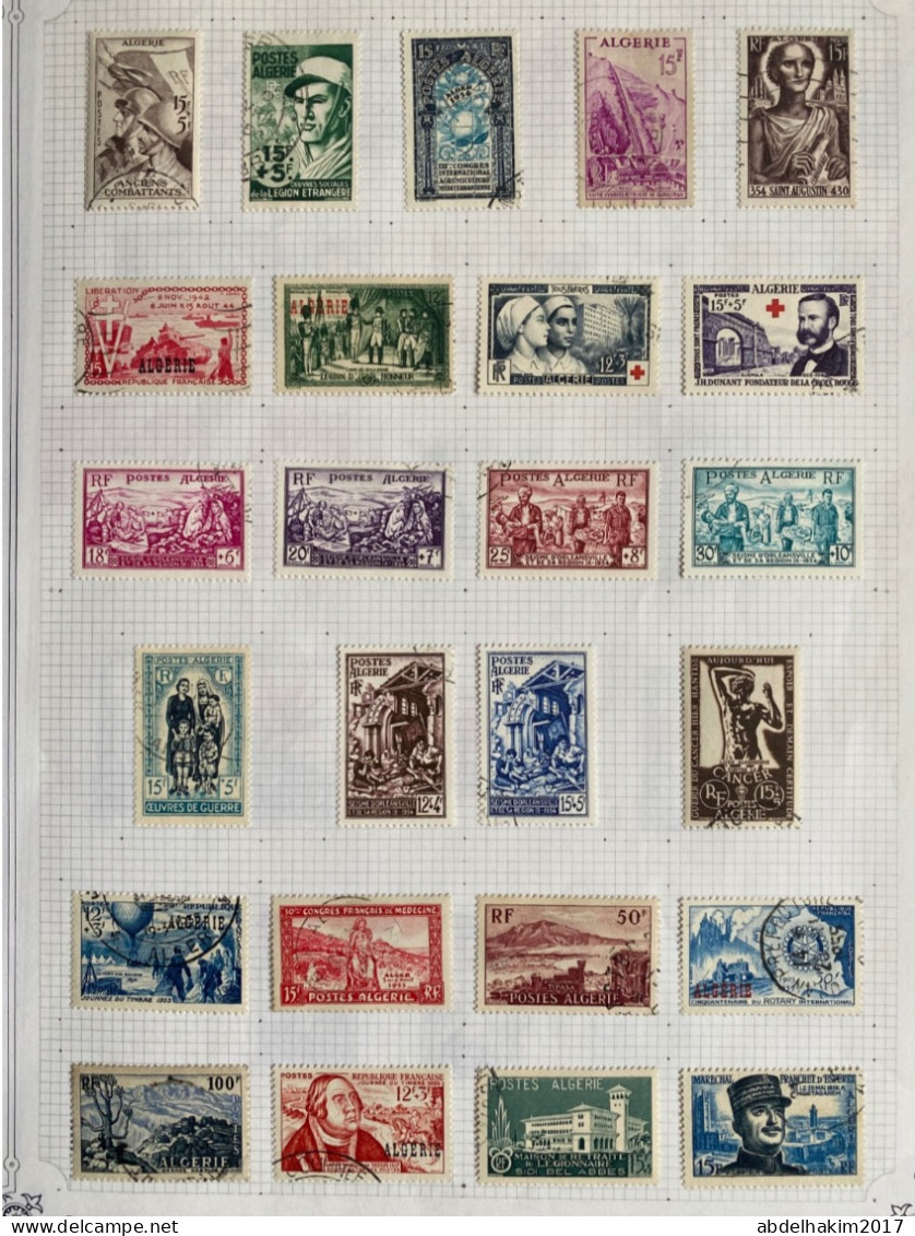 Algérie, Collection de timbres oblitérés dont centenaire, blessés au Maroc, pionniers du desert, très intéressante