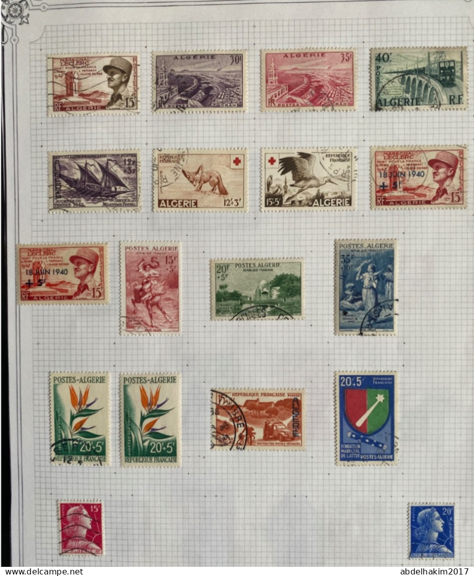 Algérie, Collection de timbres oblitérés dont centenaire, blessés au Maroc, pionniers du desert, très intéressante