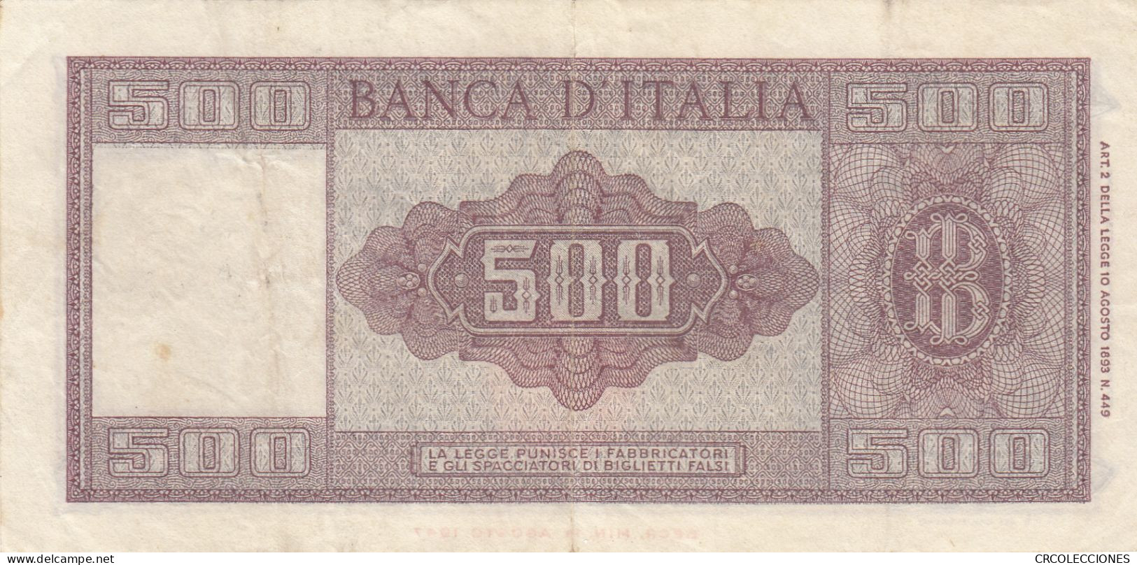 CRBX243 BILLETE ITALIA 500 LIRAS 1953 MBC - Sonstige & Ohne Zuordnung