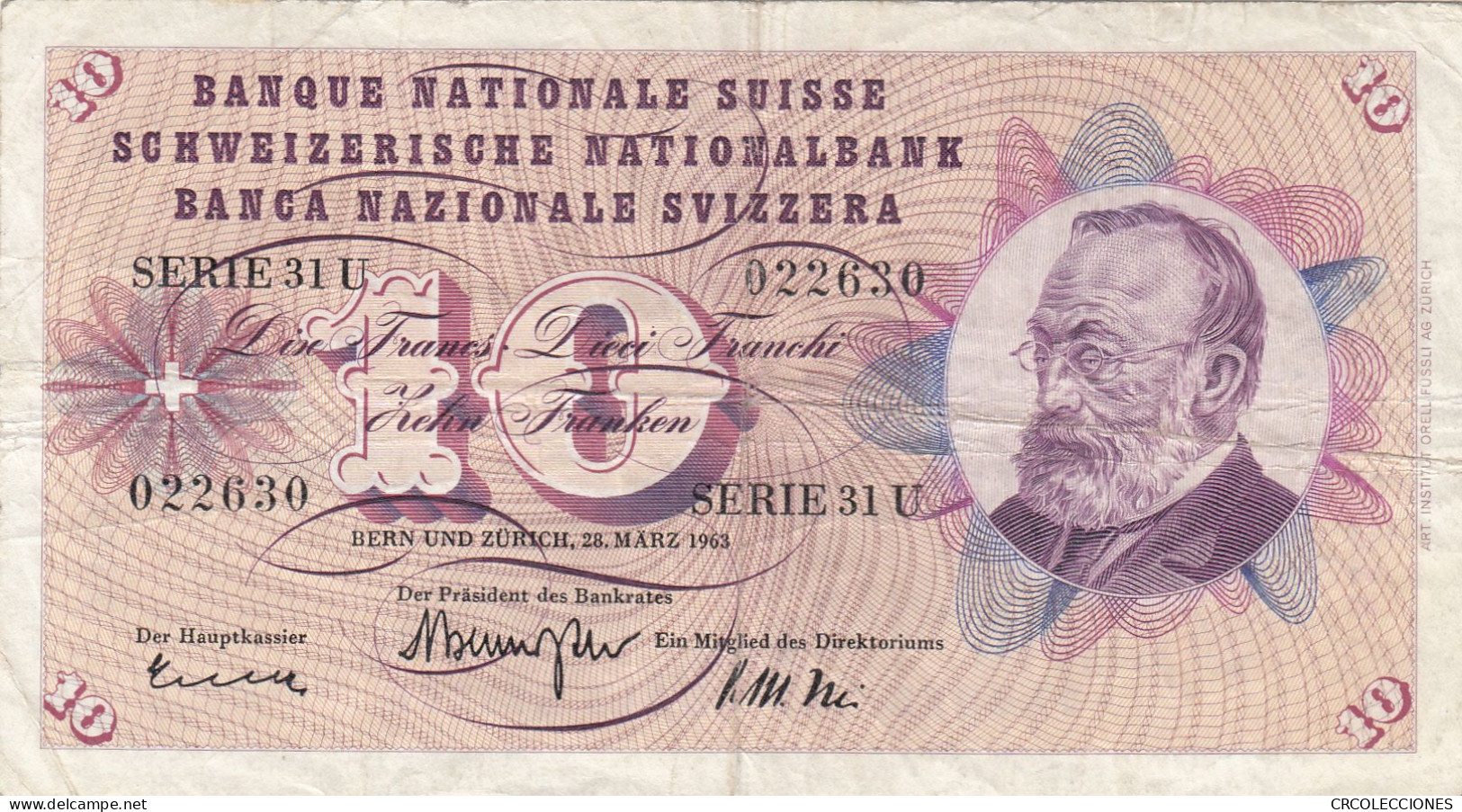 CRBX265 BILLETE SUIZA 10 MARCOS 1953 MBC - Suisse