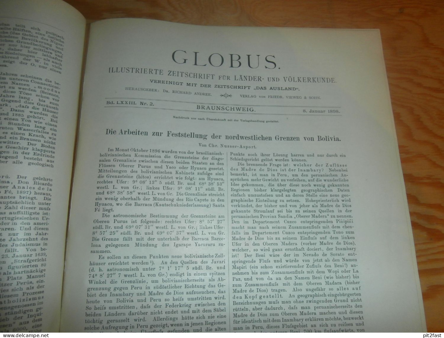 Völkerkunde Januar bis Juni 1898, gebundene GLOBUS Zeitschriften , Expedition , Kolonie , Reise , Berichte , Etnologie !