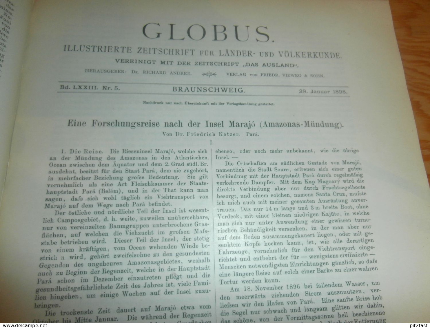 Völkerkunde Januar bis Juni 1898, gebundene GLOBUS Zeitschriften , Expedition , Kolonie , Reise , Berichte , Etnologie !