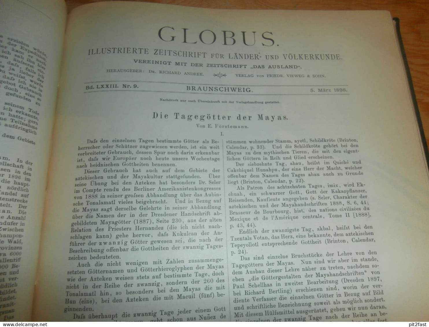 Völkerkunde Januar bis Juni 1898, gebundene GLOBUS Zeitschriften , Expedition , Kolonie , Reise , Berichte , Etnologie !