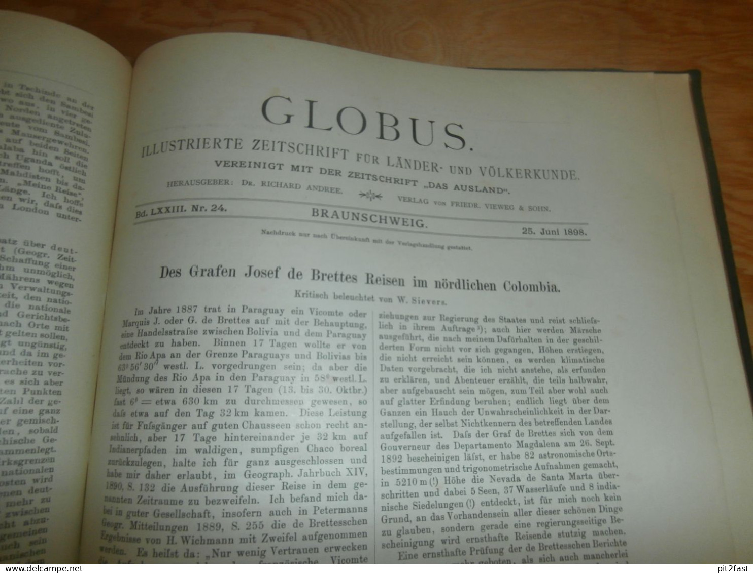 Völkerkunde Januar bis Juni 1898, gebundene GLOBUS Zeitschriften , Expedition , Kolonie , Reise , Berichte , Etnologie !