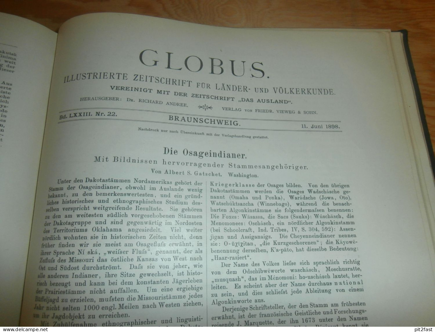 Völkerkunde Januar bis Juni 1898, gebundene GLOBUS Zeitschriften , Expedition , Kolonie , Reise , Berichte , Etnologie !