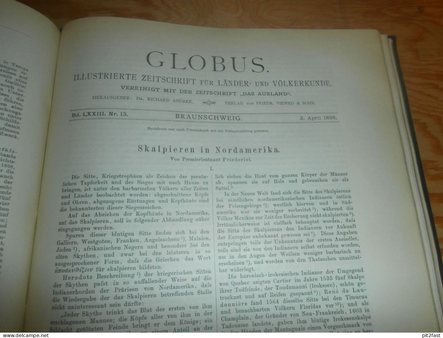 Völkerkunde Januar bis Juni 1898, gebundene GLOBUS Zeitschriften , Expedition , Kolonie , Reise , Berichte , Etnologie !