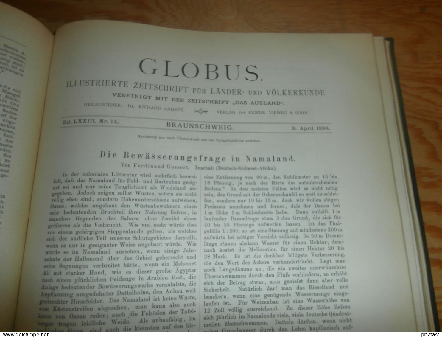 Völkerkunde Januar bis Juni 1898, gebundene GLOBUS Zeitschriften , Expedition , Kolonie , Reise , Berichte , Etnologie !