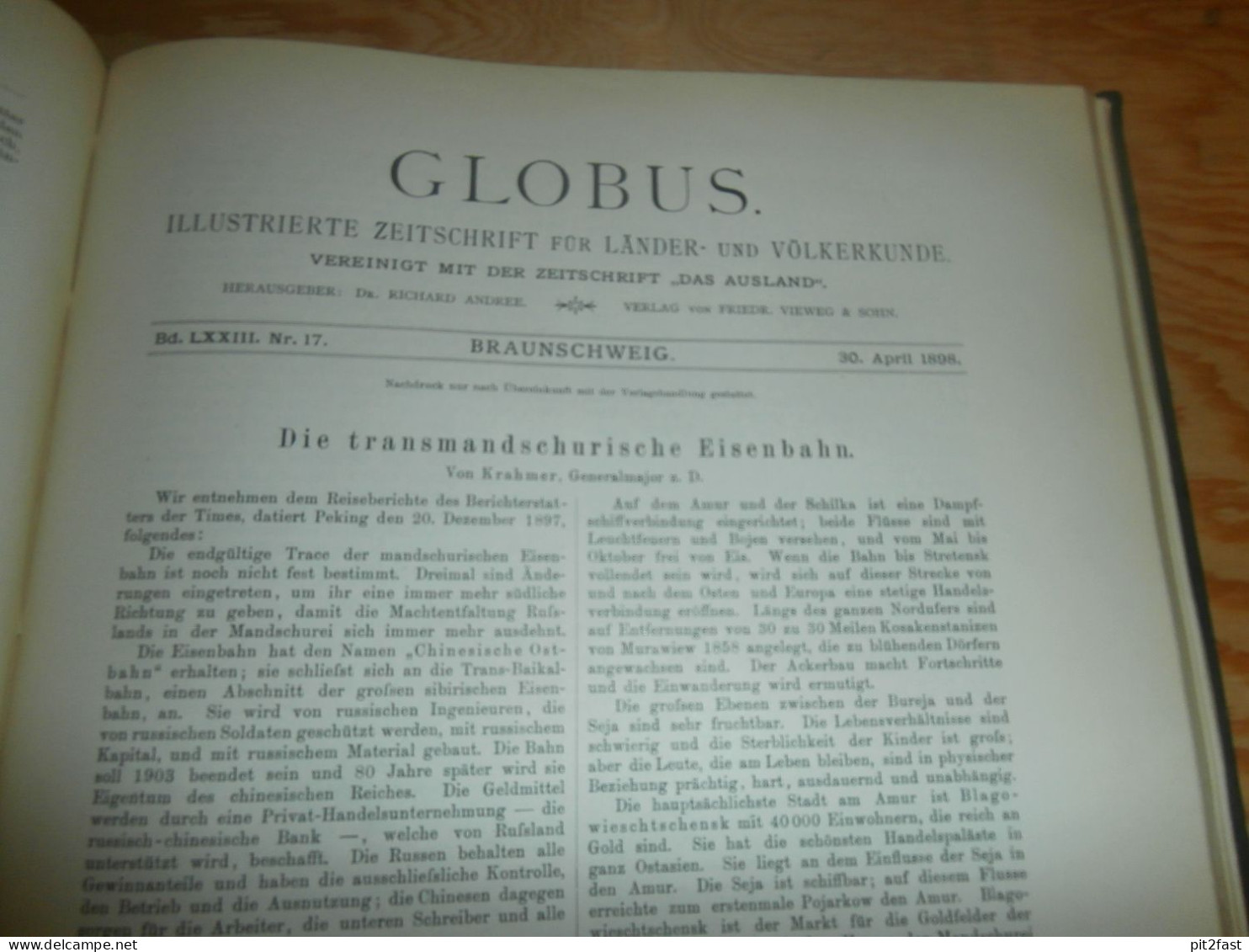 Völkerkunde Januar bis Juni 1898, gebundene GLOBUS Zeitschriften , Expedition , Kolonie , Reise , Berichte , Etnologie !