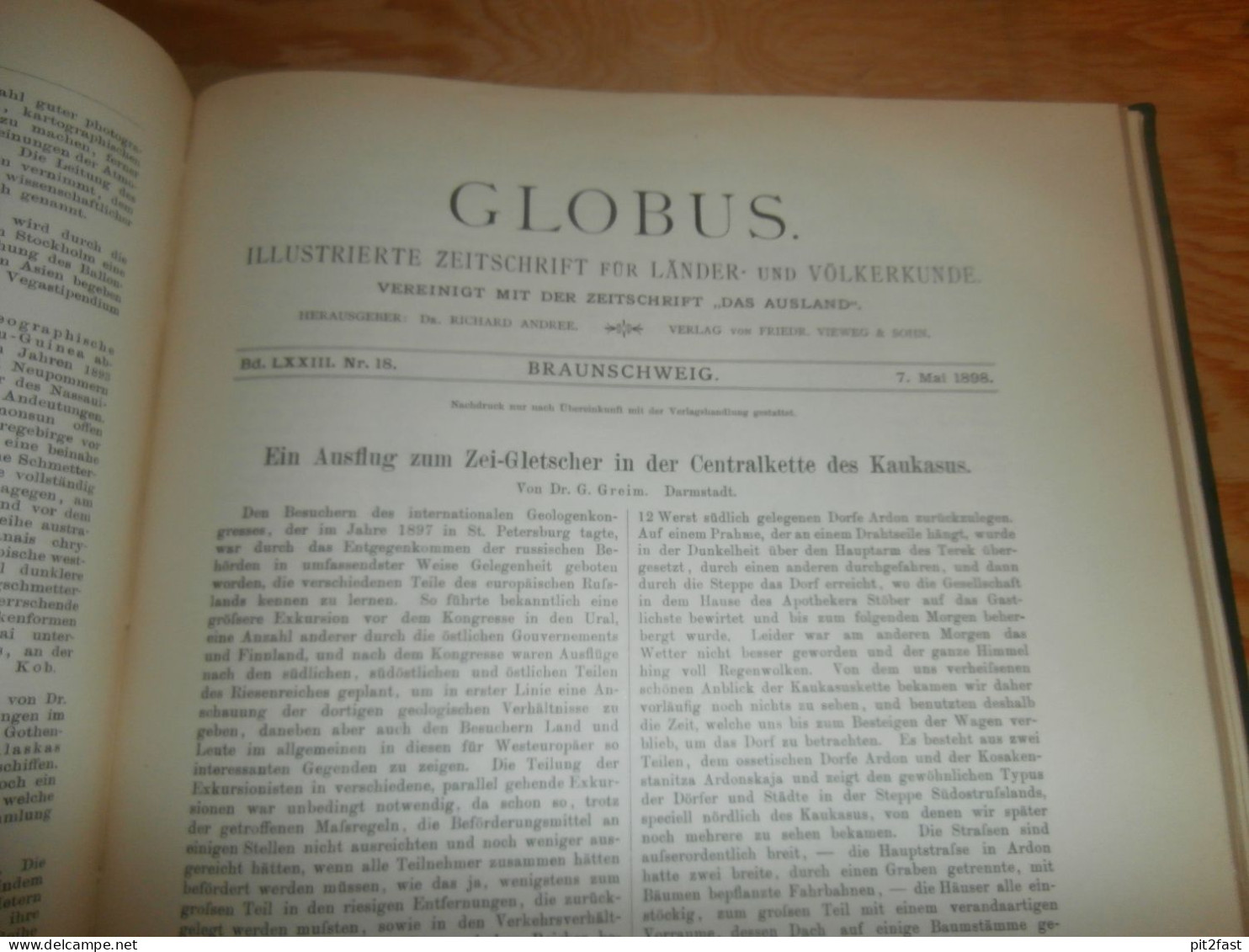 Völkerkunde Januar bis Juni 1898, gebundene GLOBUS Zeitschriften , Expedition , Kolonie , Reise , Berichte , Etnologie !