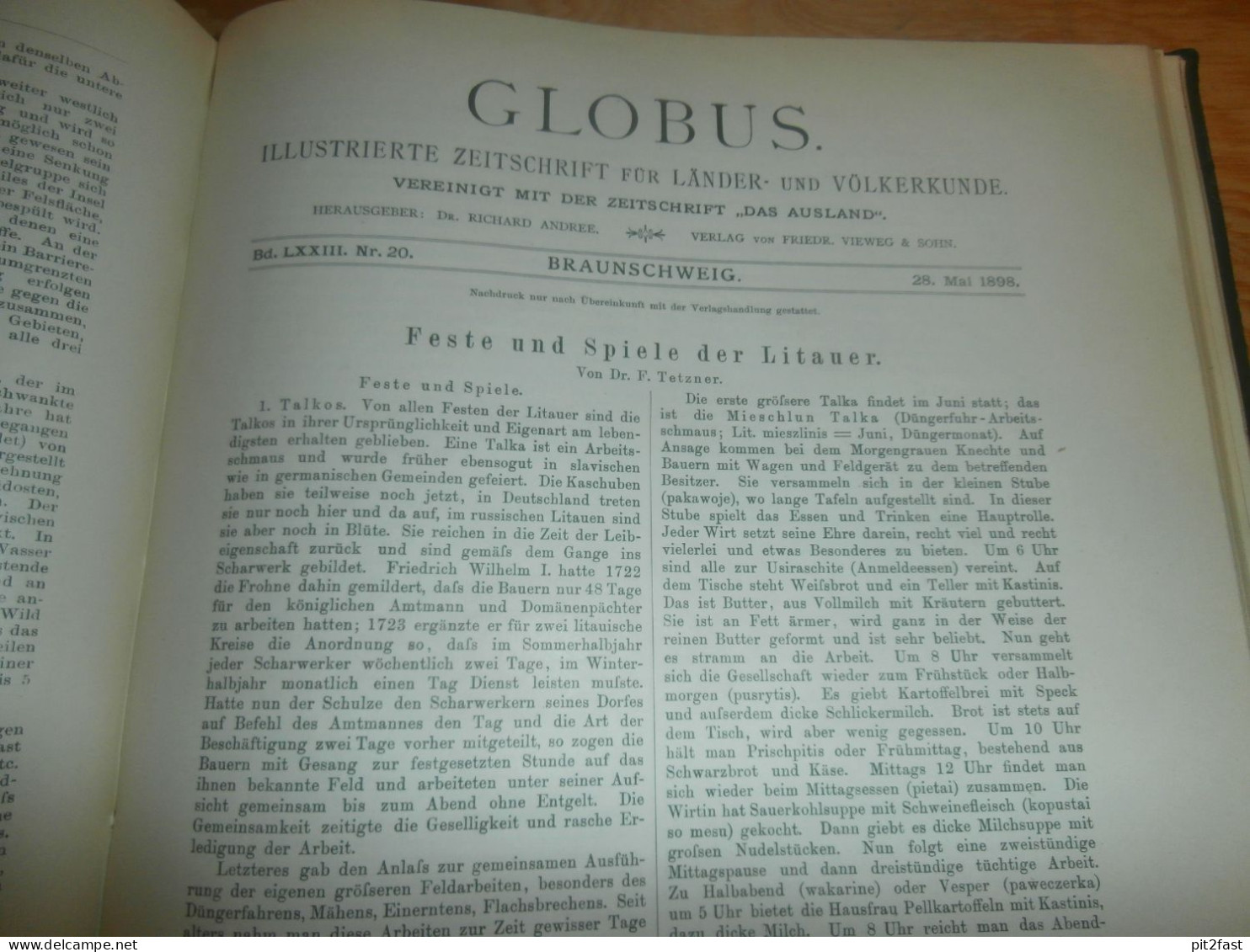 Völkerkunde Januar bis Juni 1898, gebundene GLOBUS Zeitschriften , Expedition , Kolonie , Reise , Berichte , Etnologie !