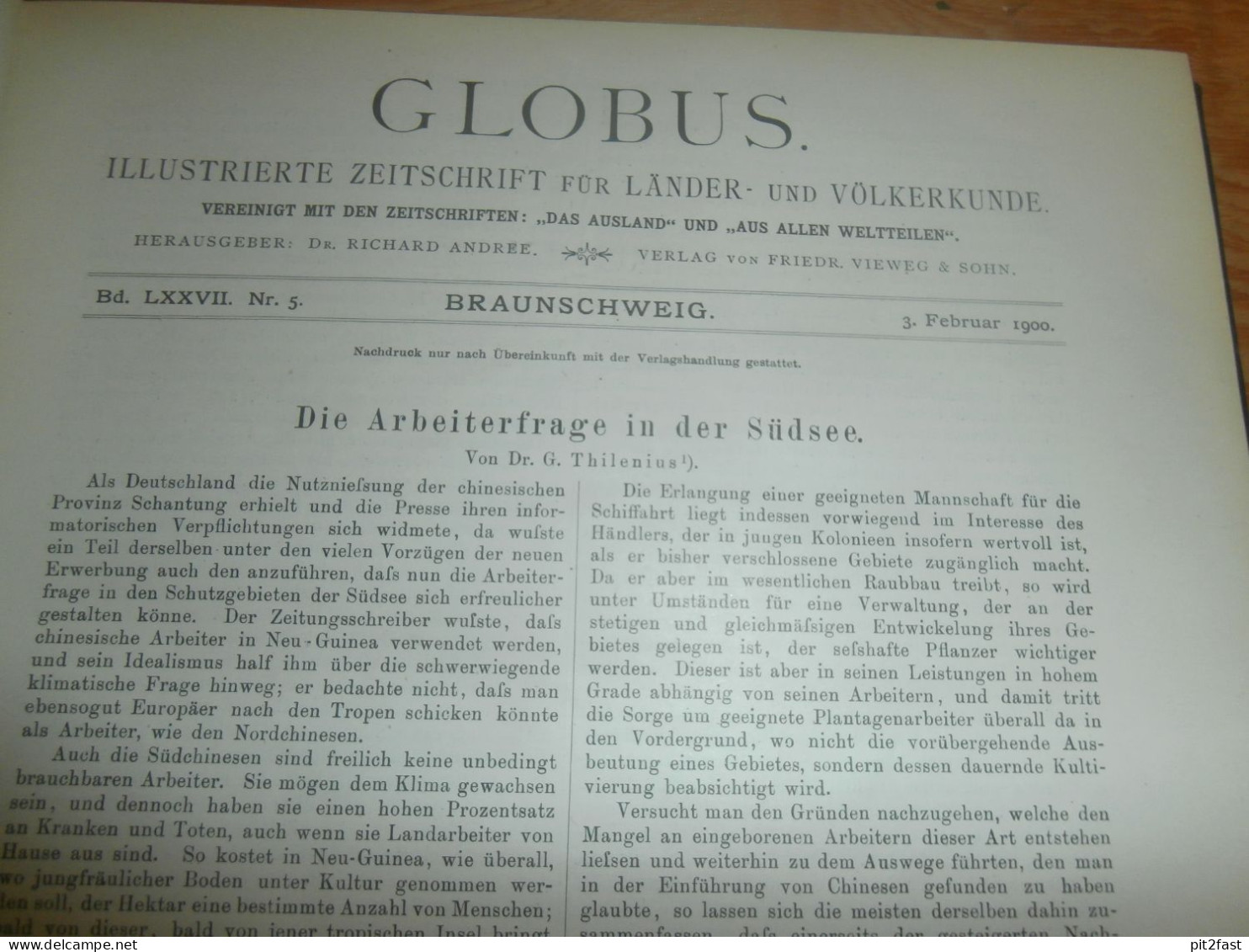 Völkerkunde Januar bis Juni 1900 gebundene GLOBUS Zeitschriften , Expedition , Kolonie , Reise , Berichte , Etnologie !