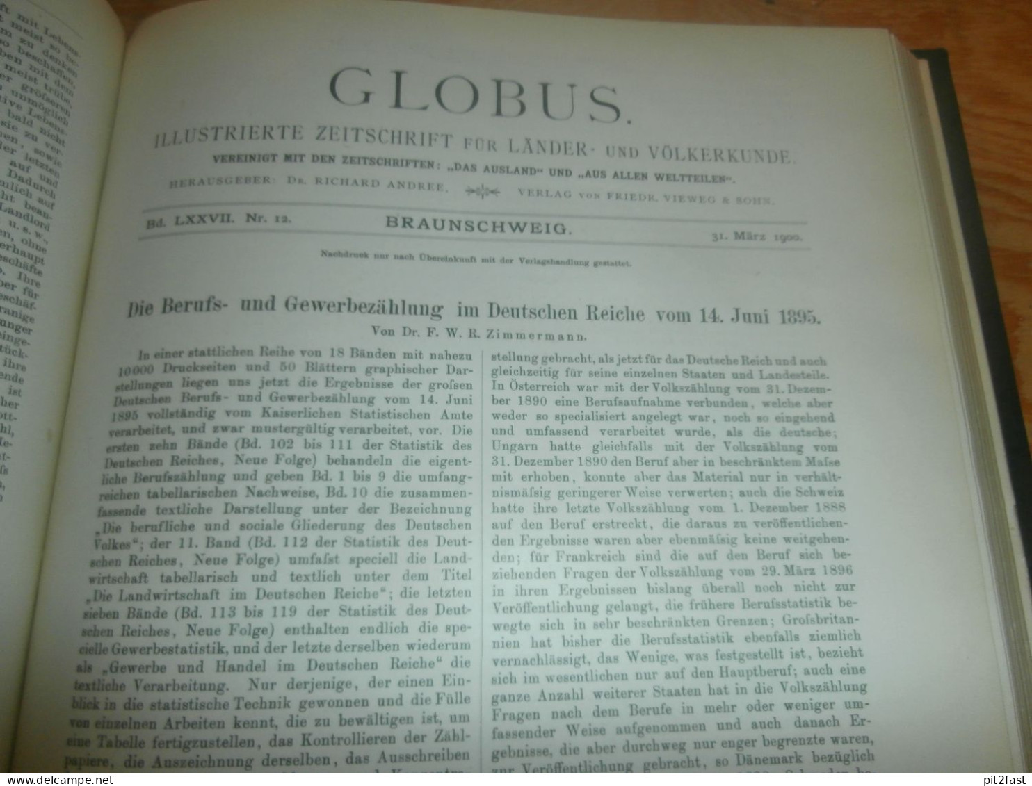 Völkerkunde Januar bis Juni 1900 gebundene GLOBUS Zeitschriften , Expedition , Kolonie , Reise , Berichte , Etnologie !