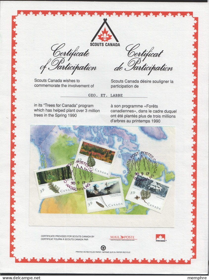 Forêts Canadiennes Certifict De Participation Avec 4 Timbres  Sc 1293-6 - Lettres & Documents