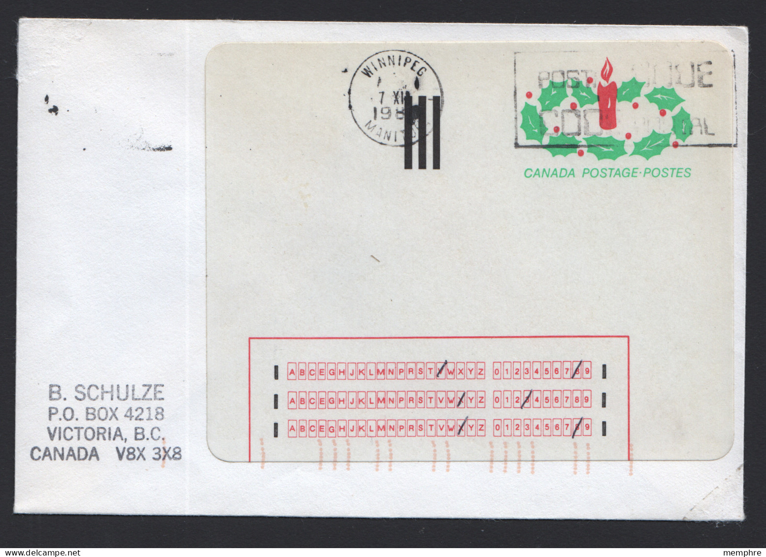 1983  First  «Stick 'N Tic» Used On Winnipeg Cover  Unitrade 1-ST  - Cartas & Documentos