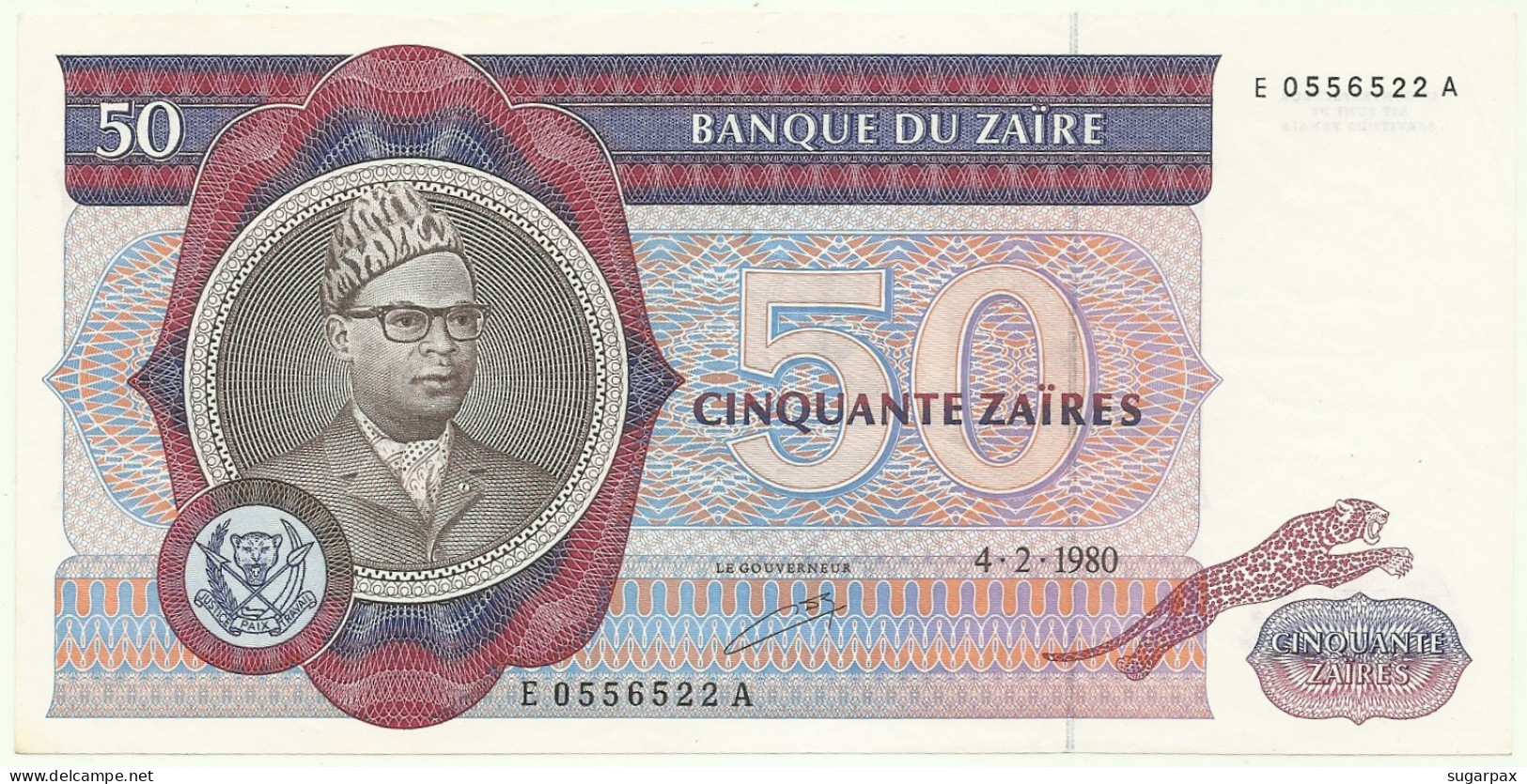Zaïre - 50 Zaïres - 4.2.1980 - Pick 25.a - Sign. 5 - ( 190 X 94 ) Mm - Mobutu - Zaïre