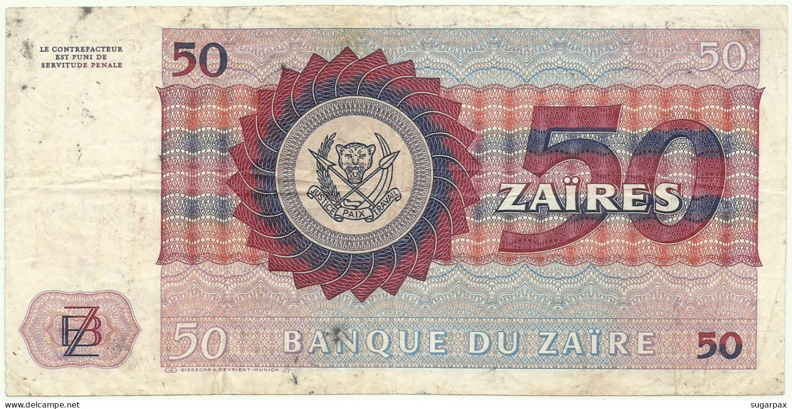 Zaïre - 50 Zaïres - 4.2.1980 - Pick 25.a - Sign. 5 - ( 190 X 94 ) Mm - Mobutu - Zaïre