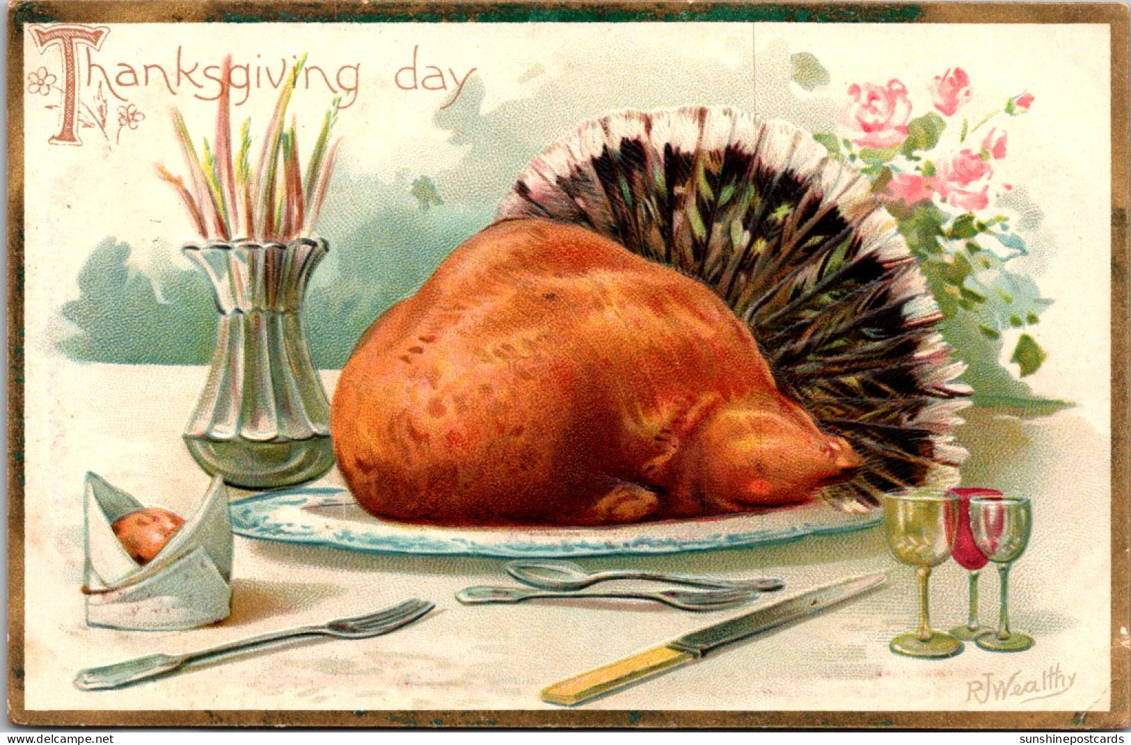 Thanksgiving With Turkey On A Platter 1909 Tucks - Thanksgiving