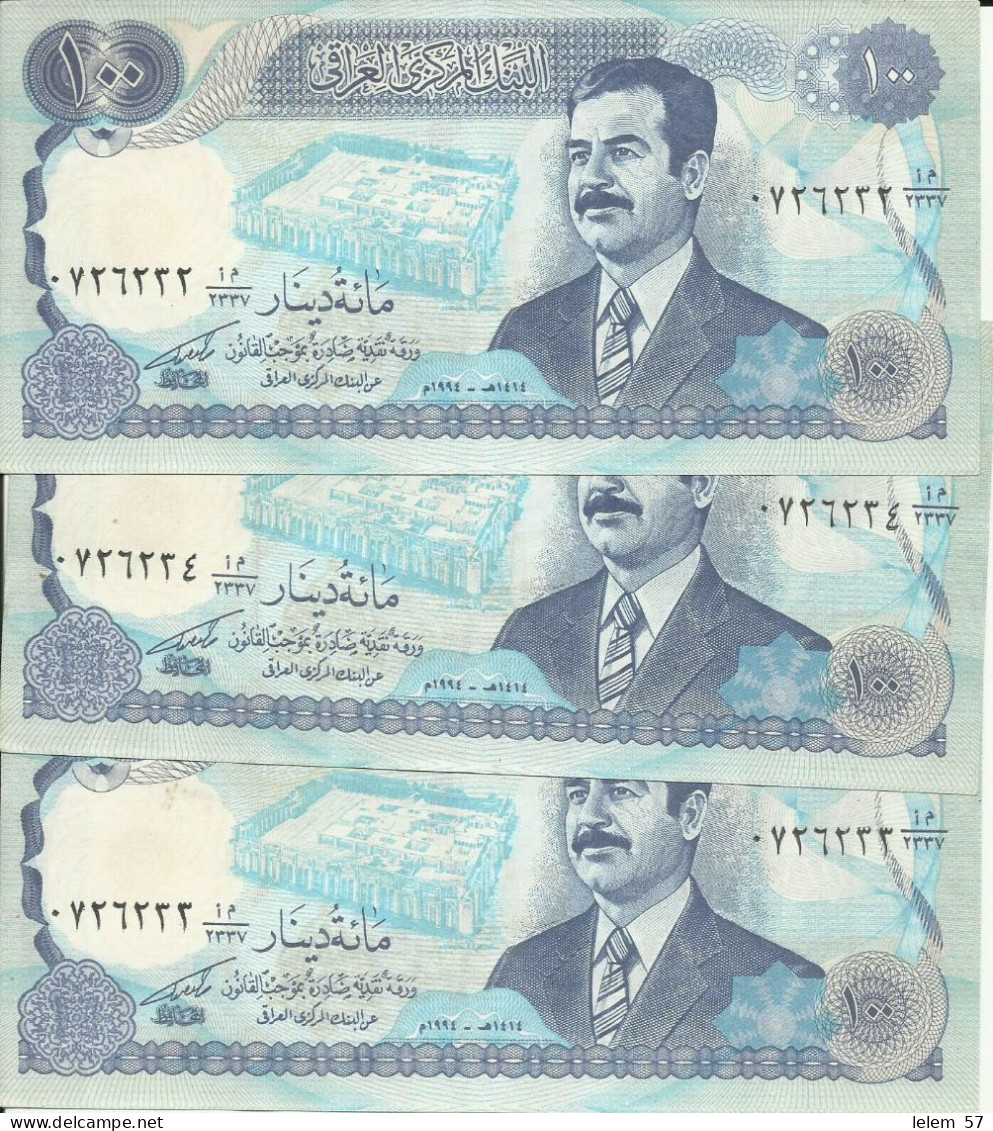 Iraq 100 Dinars 1994 Saddam Hussein 3 Pieces Paper UNC - Iraq