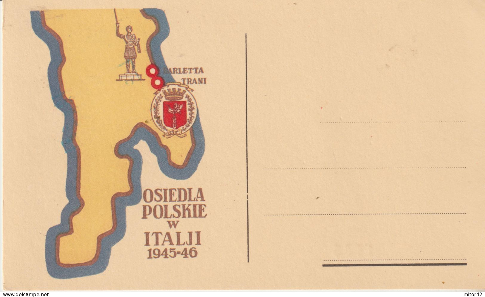 16-Tematica Saluti Da "Italia Nel Mondo": Polonia-1946-Barletta E Trani + Cartina Geografica - Souvenir De...