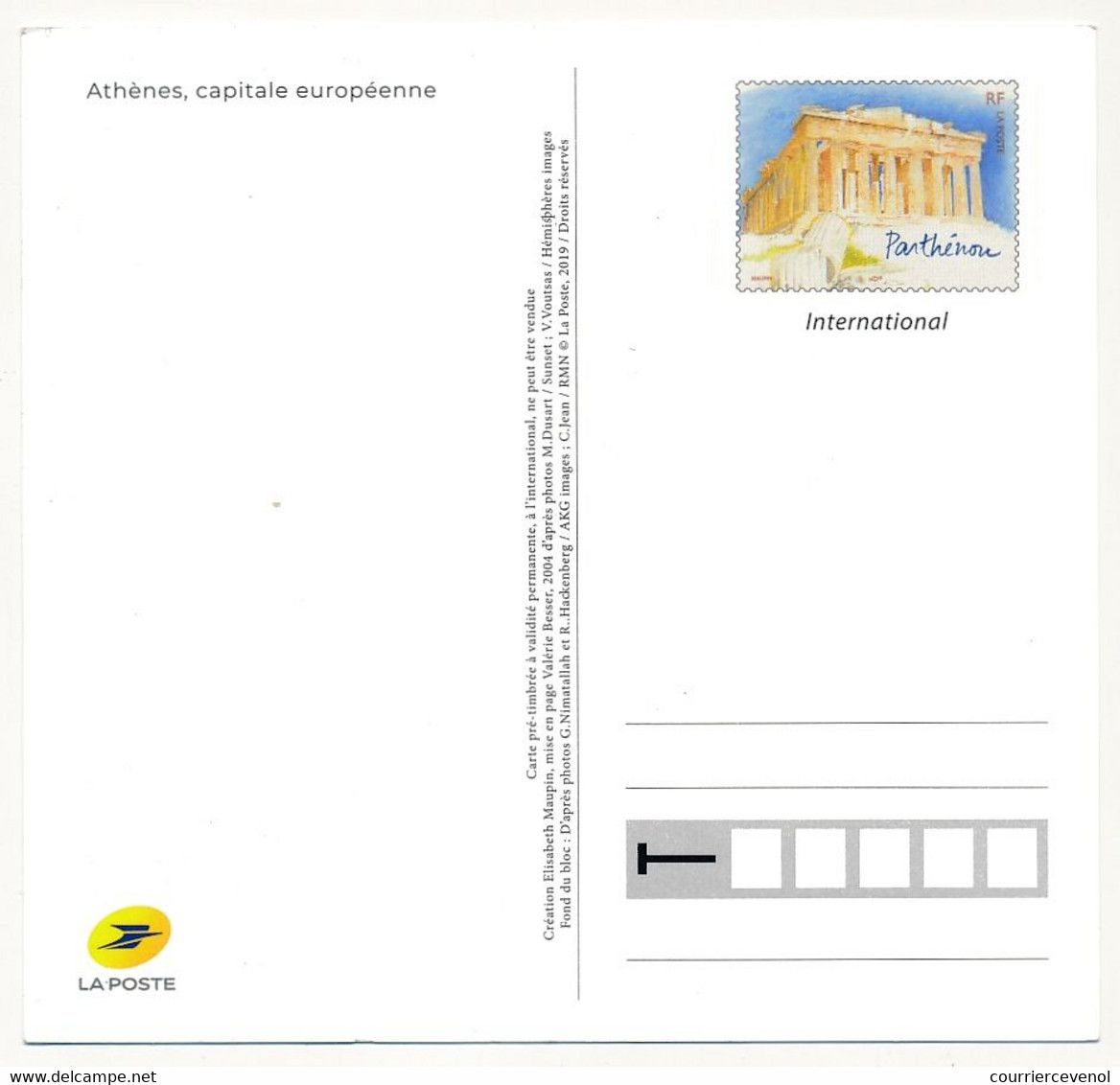 FRANCE - Carte Postale  "ATHENES" Le Parthénon - 14,5 Cm X 15,4 Cm - Pour L'international - SUP - PAP: Sonstige (1995-...)