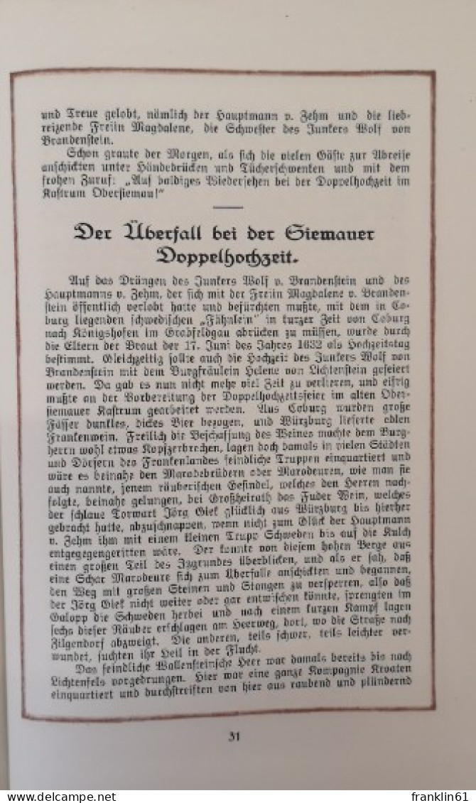 Von Banz Bis Coburg. Heimatliche Sagen Und Geschichten Aus Dem Itzgrund. - Märchen & Sagen