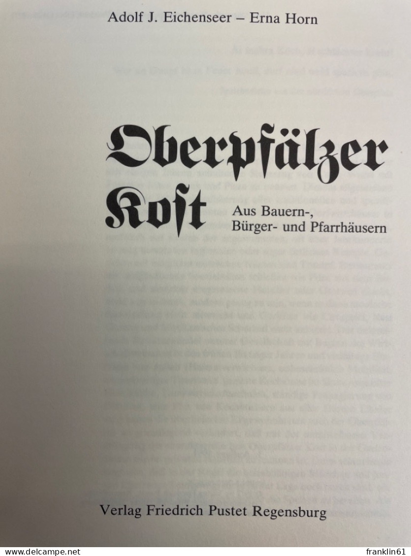 Oberpfälzer Kost : Aus Bauern-, Bürger- Und Pfarrhäusern. - Comidas & Bebidas