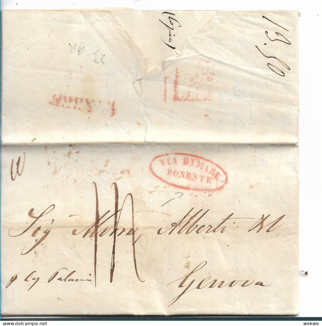 PORTUGAL 004 / Lissabon 11. November  1837 Nach Genua Via De Mare Ponestre - ...-1853 Prephilately