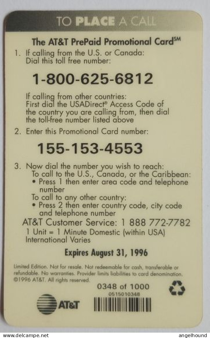 USA AT&T  20 Units Northwest Complimentary Calling Card - AT&T