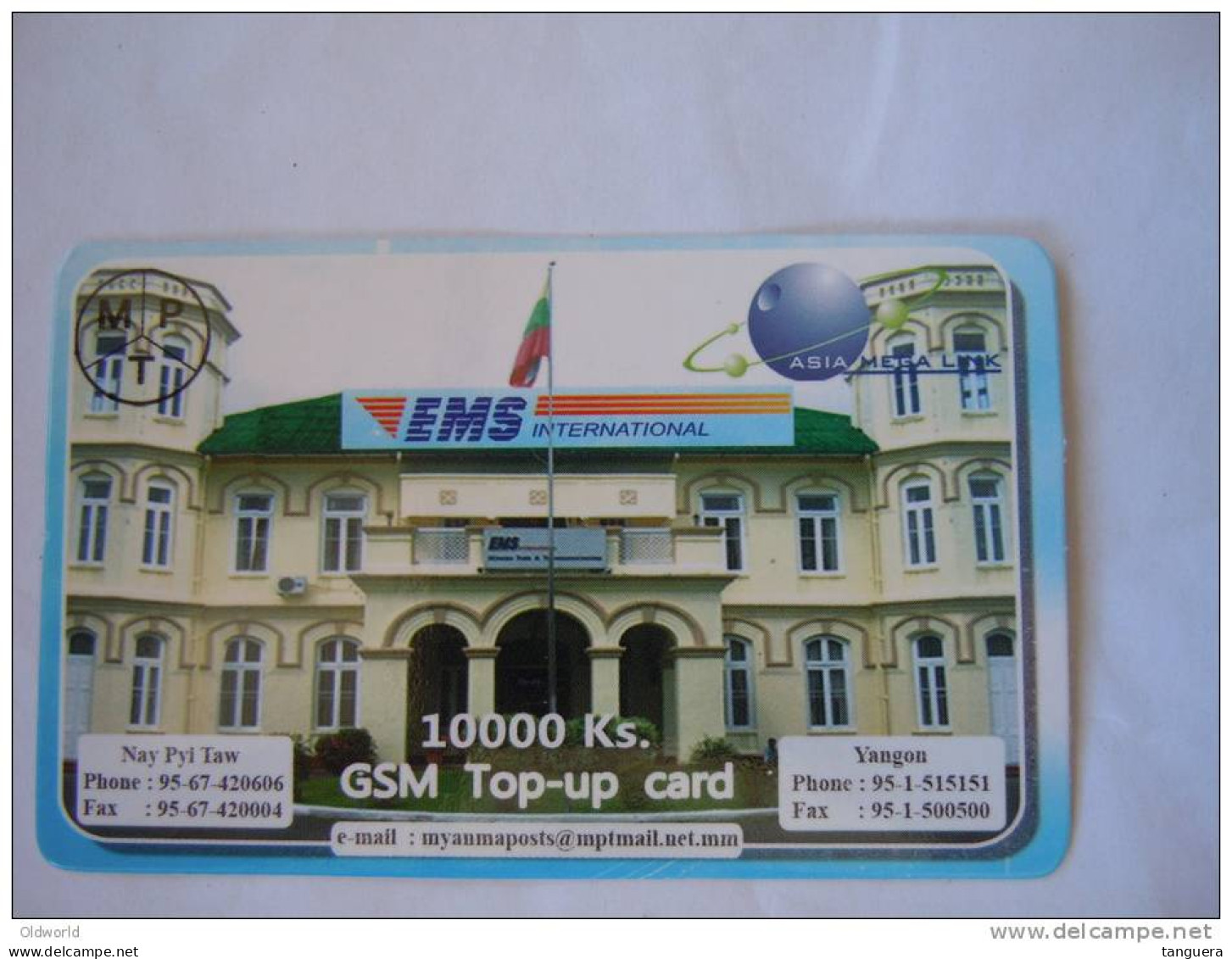 Myanmar Birmanie Burma Birma EMS International Mail Service 10000 Ks Mobile GSM Prepaid TOP UP Card EXP: 13.6.2013 - Myanmar (Burma)