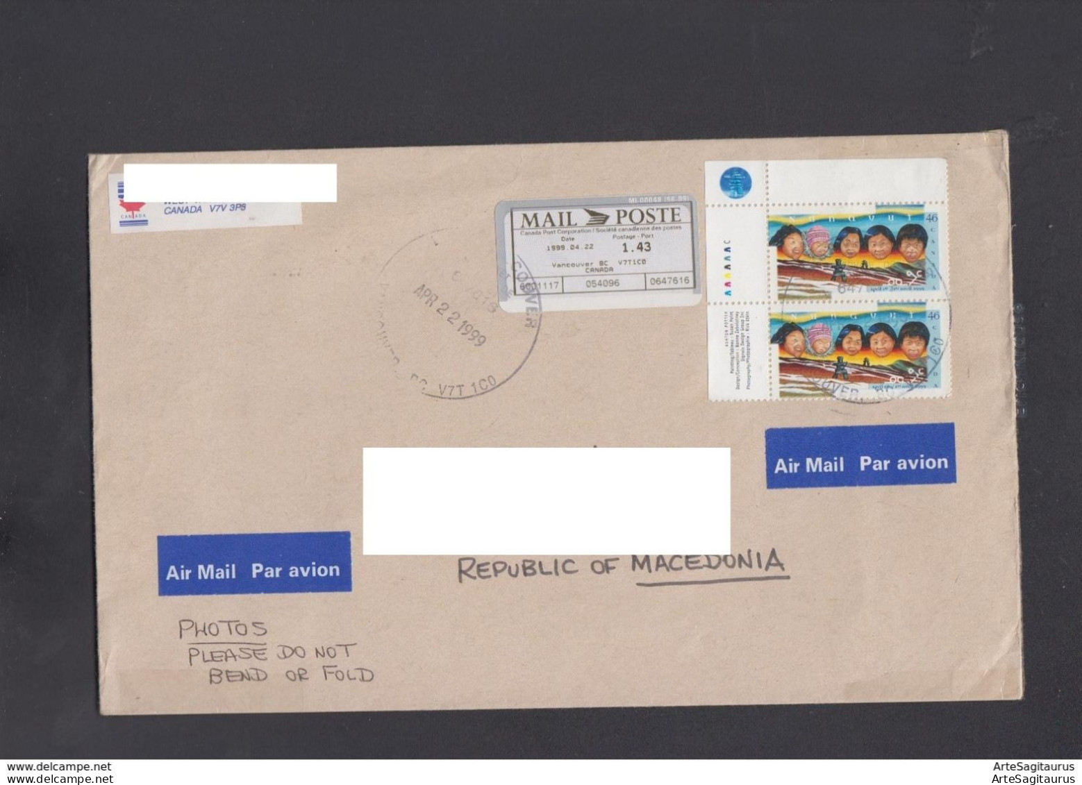 CANADA, COVER, MAIL POST, LABEL, REPUBLIC OF MACEDONIA  (008) - Briefe U. Dokumente