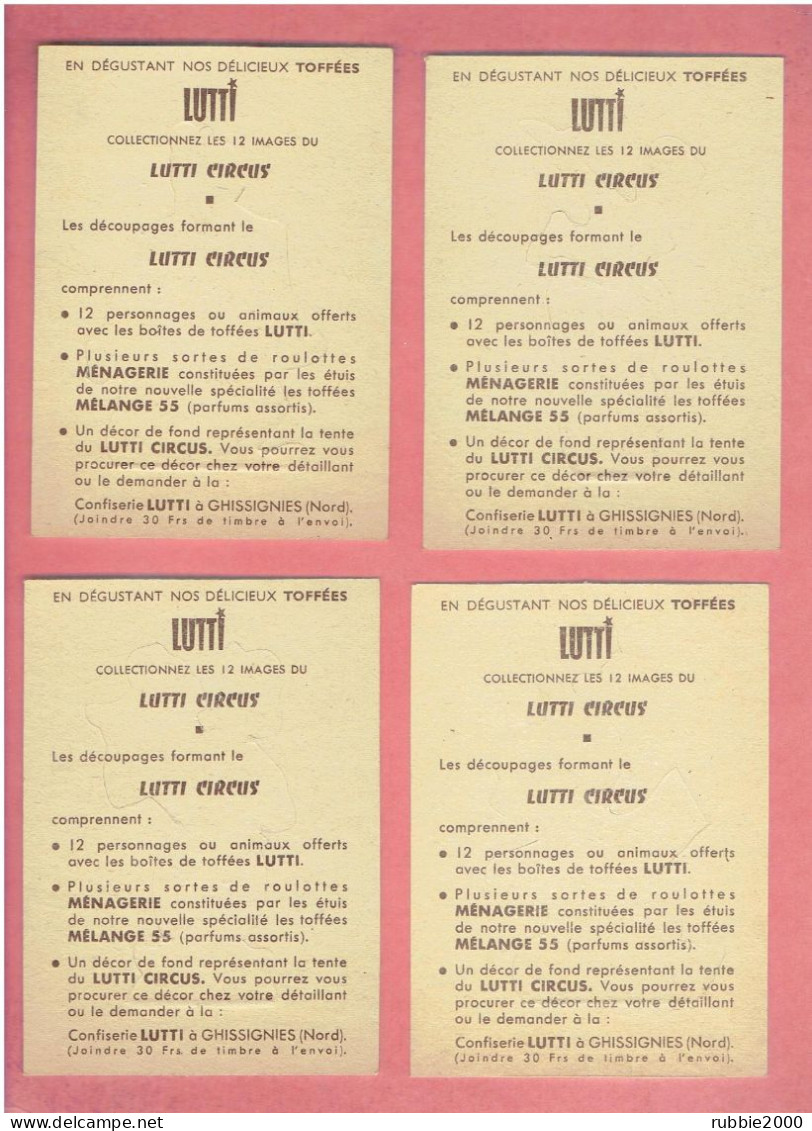 4 DECOUPIS LUTTI CIRCUS CIRQUE ELEPHANT CLOWN FEMME  Confiserie LUTTI, GHISSIGNIES (Nord) - Autres & Non Classés