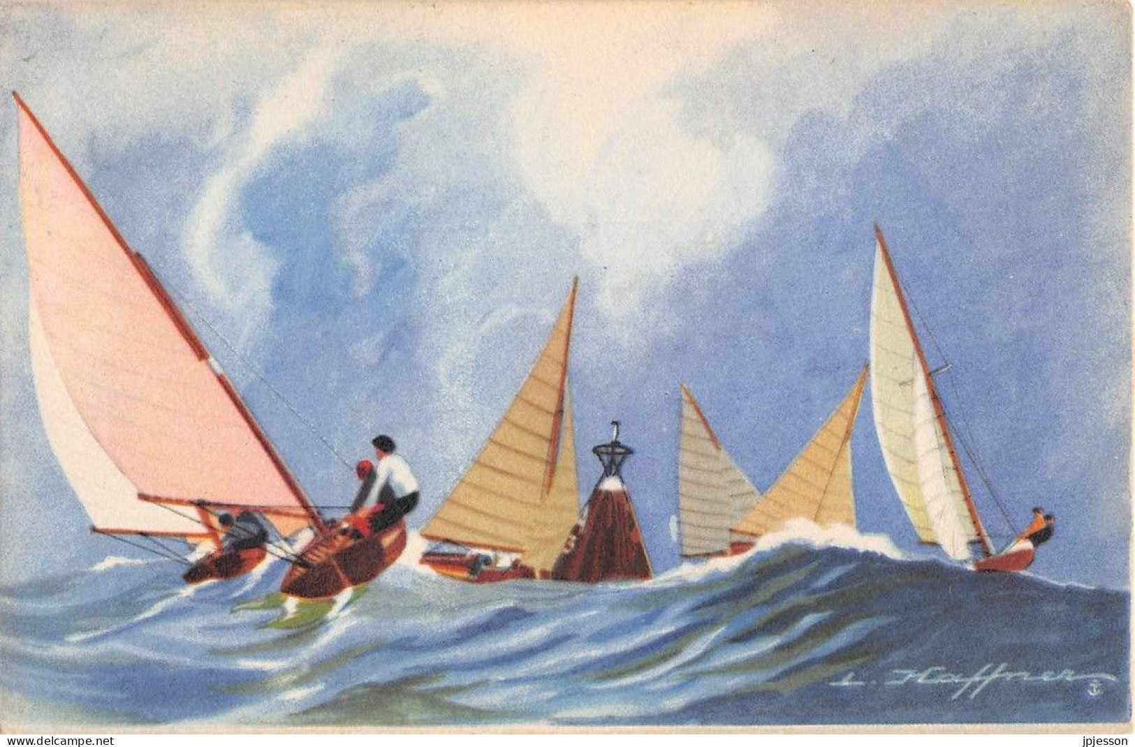 ILLUSTRATEUR - HAFFNER - MARINE - VIRAGE DE LA BOUEE PAR LES DINGHIES - LIGUE MARITIME ET COLONIALE - Haffner