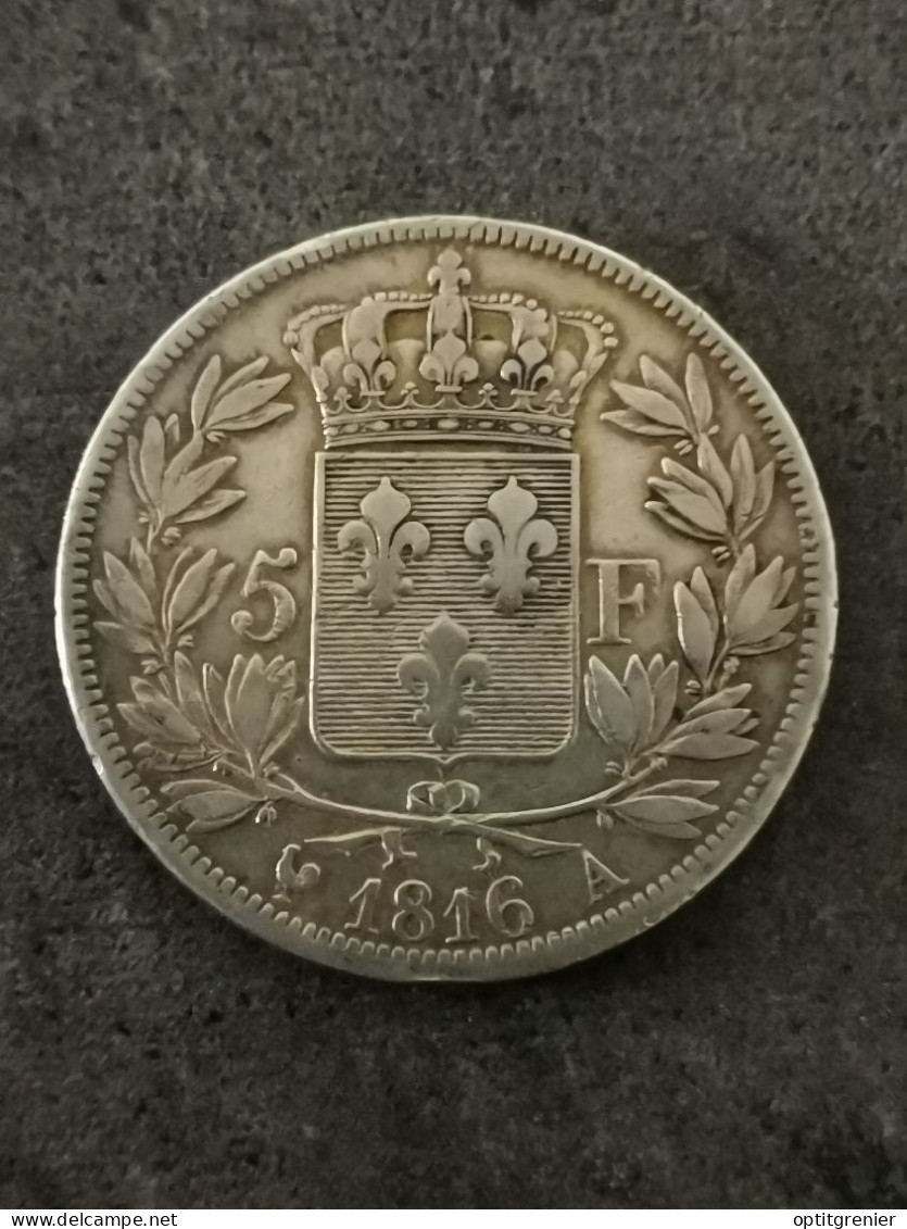 5 FRANCS ARGENT 1816 A PARIS LOUIS XVIII TETE NUE / FRANCE SILVER - 5 Francs