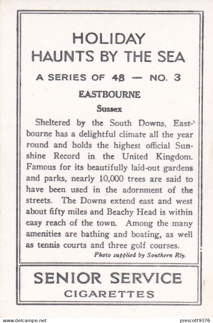 Holiday Haunts By The Sea 1938 - Senior Service Photo Card - M Size - RP - 3 Eastbourne, Sussex - Wills