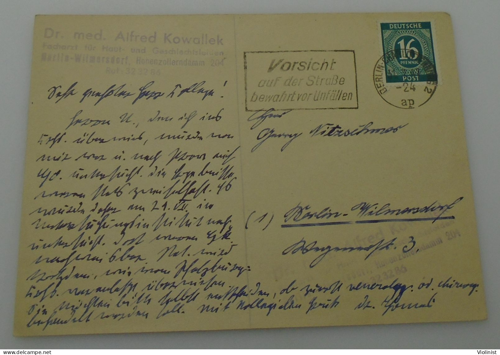 Germany-Dr.med.Alfred Kowallek- Postmark BERLIN-CHARLOTTENBURG 1947. - Cartes Postales Privées - Oblitérées