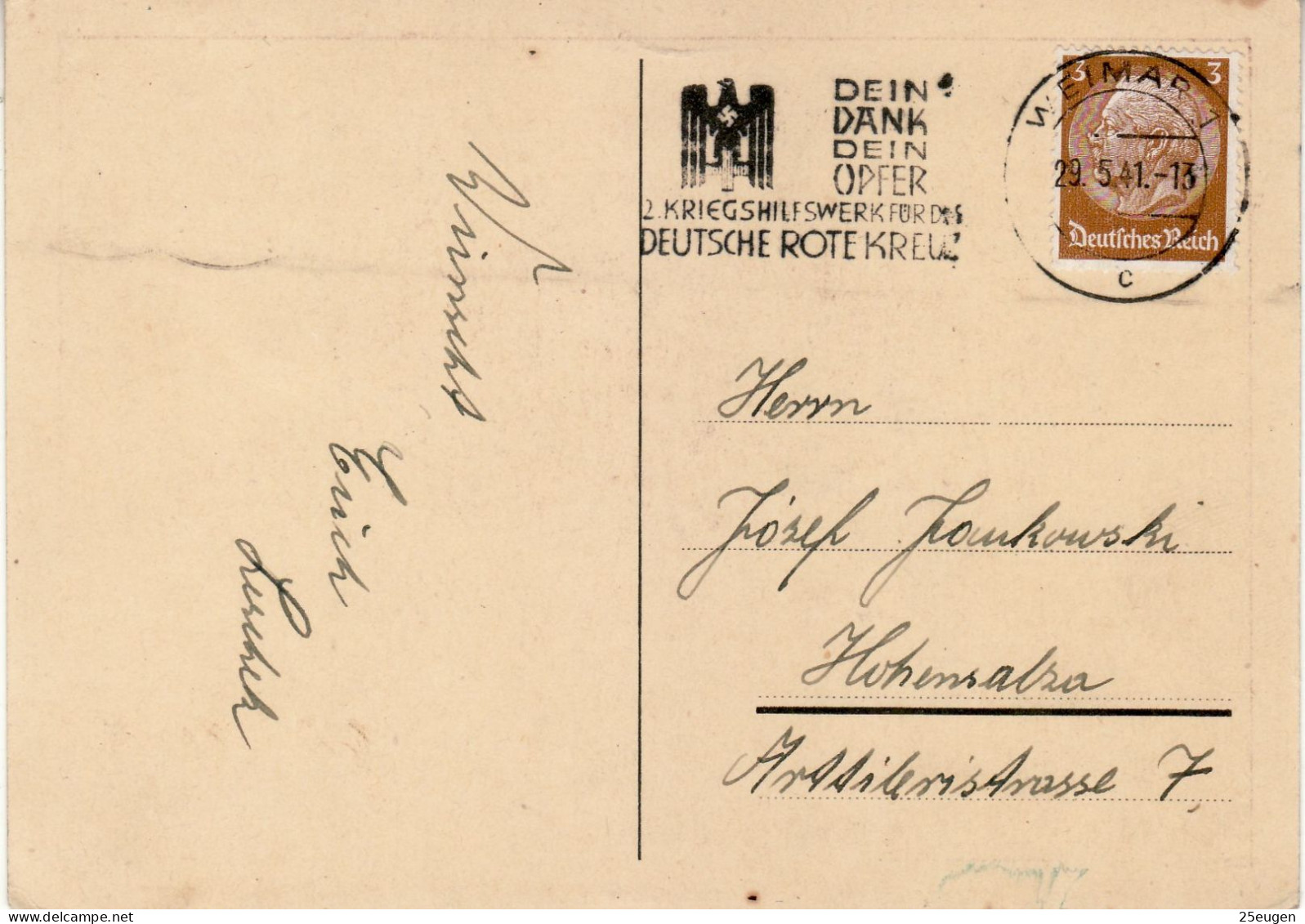 GERMAN OCCUPATION 1941 POSTCARD SENT FROM WEIMAR TO INOWROCŁAW / HOHENSALZA / - Other & Unclassified