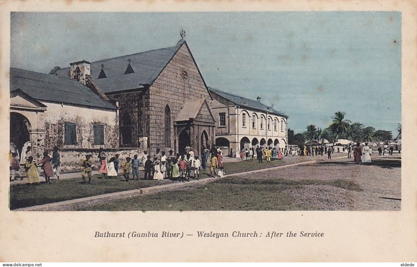 Bathurst Gambia River Wesleyan Church After The Service  Sortie De Messe Hand Colored - Gambie