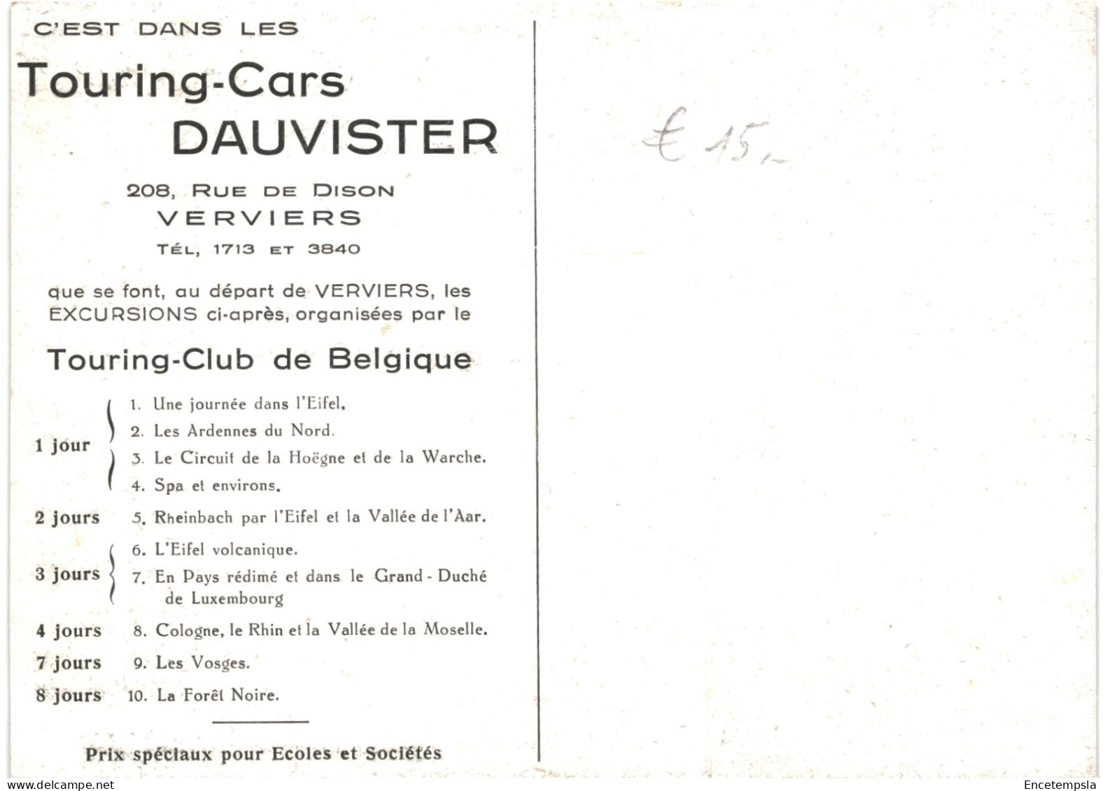 CPA  Carte Postale Pubicitaire  Belgique Verviers Touring Cars Dauvister  VM70369ok - Verviers