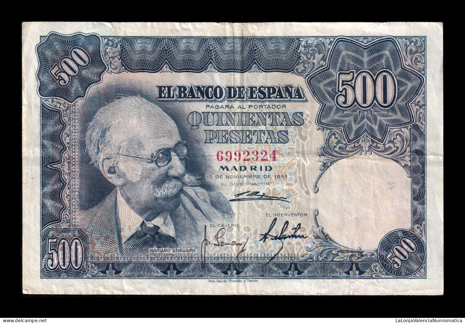 España Spain 500 Pesetas Mariano Benlliure 1951 Pick 142 Sin Serie Mbc Vf - 500 Peseten