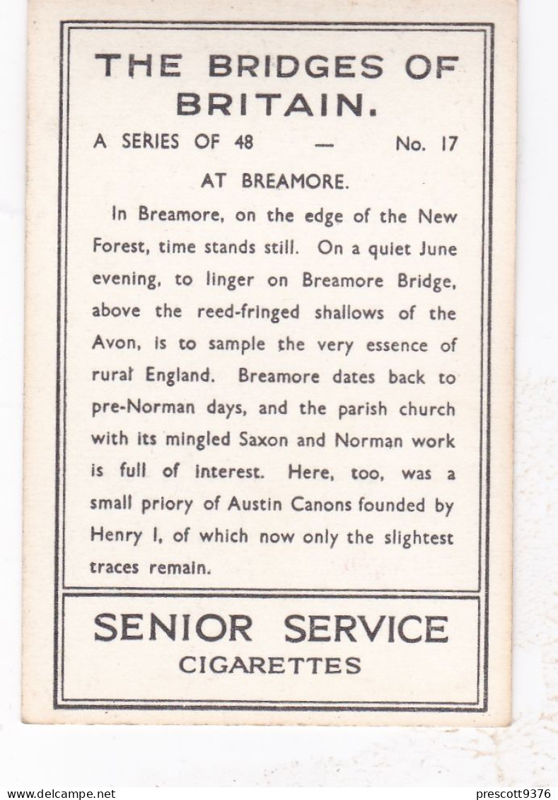 Bridges Of Britain 1938 - Senior Service Photo Card - M Size - RP - 17 Breamore, New Forest - Wills