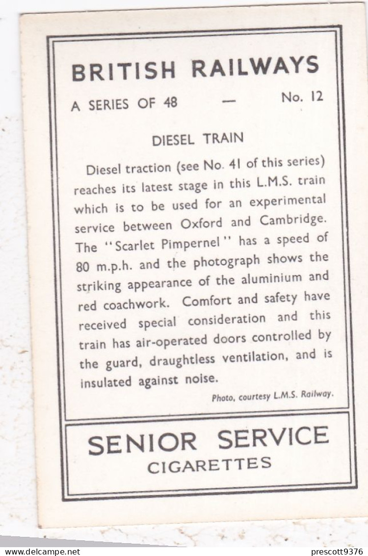 British Railways 1938 - Senior Service Photo Card - M Size - RP - 12 LMS Diesel Engine - Wills