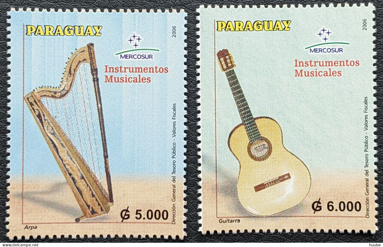 Paraguay, 2006, Mi 5004-5005, Mercosur - Musical Instruments, Harp + Guitar, 2v, MNH - Musique