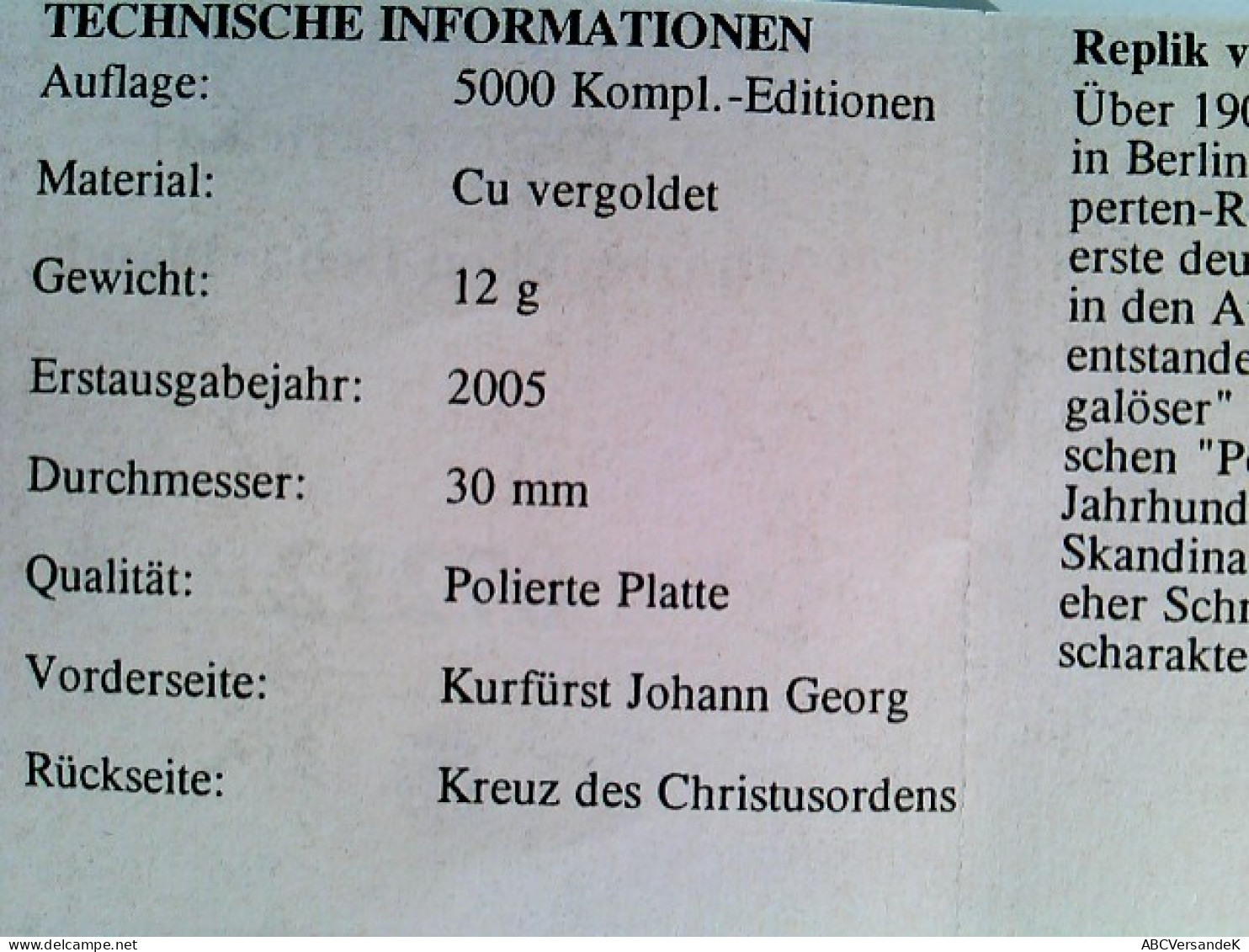 Medaille/Münze, Münzrepliken Deutschlands, Portugalöser, Cu Vergoldet, 30 Mm, Zertifikat, PP - Numismatics