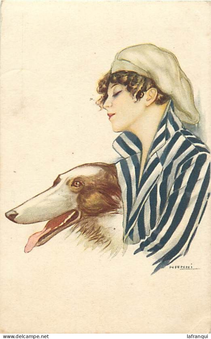 Theme Div-ref TT376- Illustrateurs - Illustrateur Nanni - Femme Et Son Chien - Theme Femmes - Chiens - - Nanni