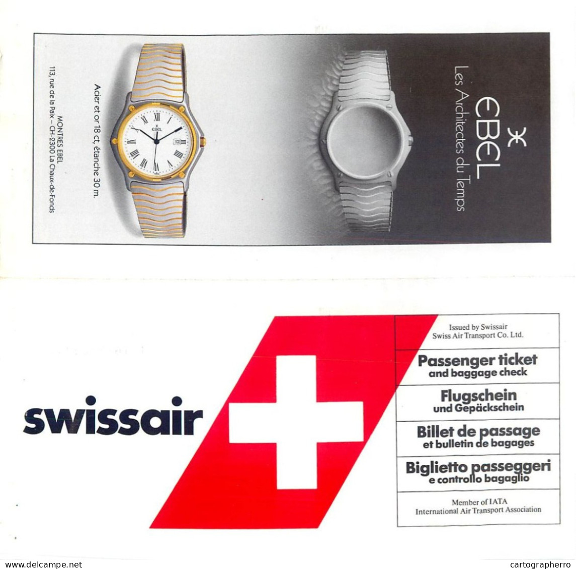 Swissair Passenger Ticket And Baggage Check - Tickets