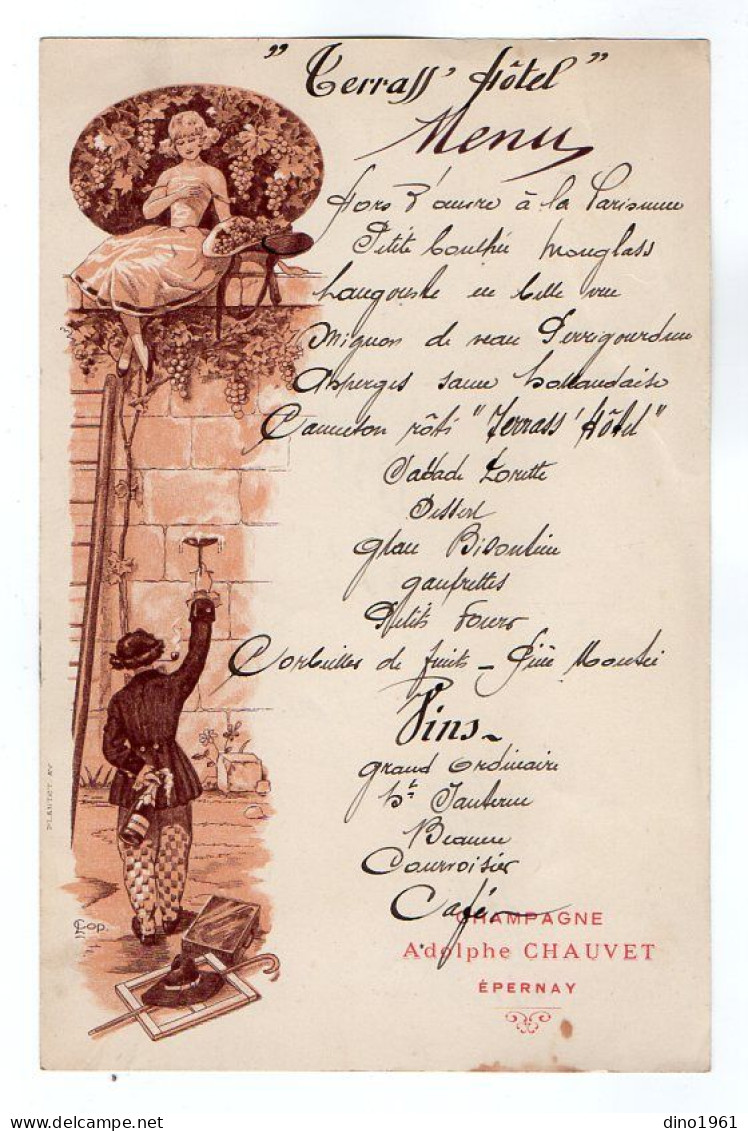 VP22.338 - Ancien Menu Du ¨ TERRASS HOTEL ¨ Champagne Adolphe CHAUVET à EPERNAY - Editeur : E. PLANTET à AY - Menu